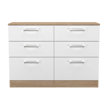 Devon Large Chest of Drawers White & Oak 6 Drawers 110cm