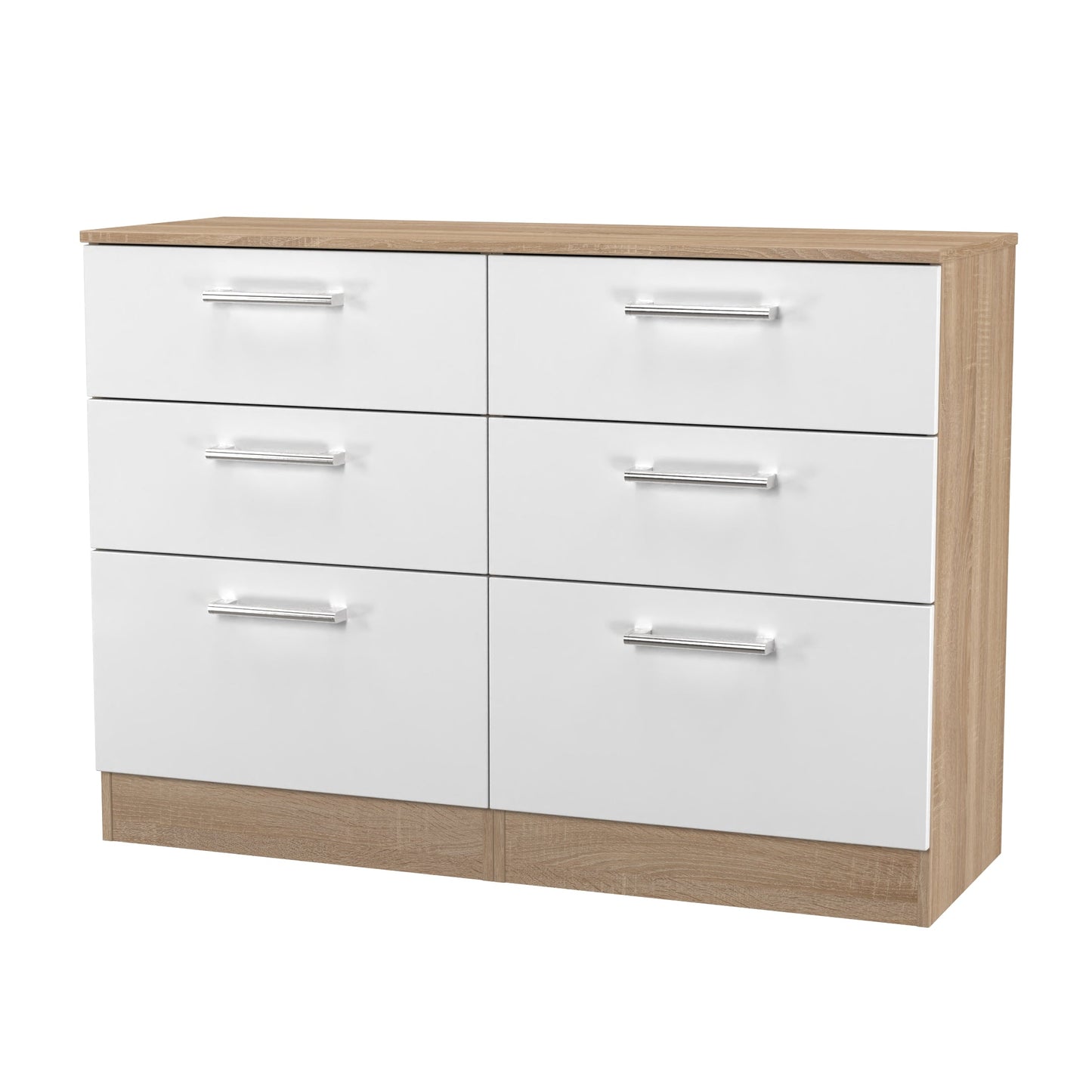 Devon Large Chest of Drawers White & Oak 6 Drawers 110cm