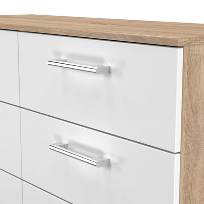 Devon Large Chest of Drawers White & Oak 6 Drawers 110cm