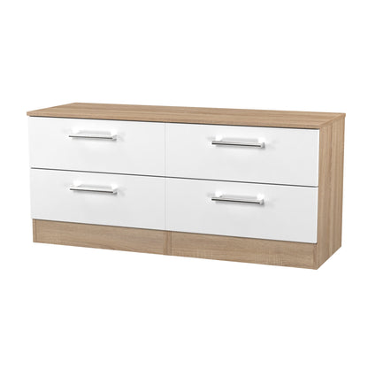 Devon Large Chest of Drawers White & Oak 4 Drawers 110cm