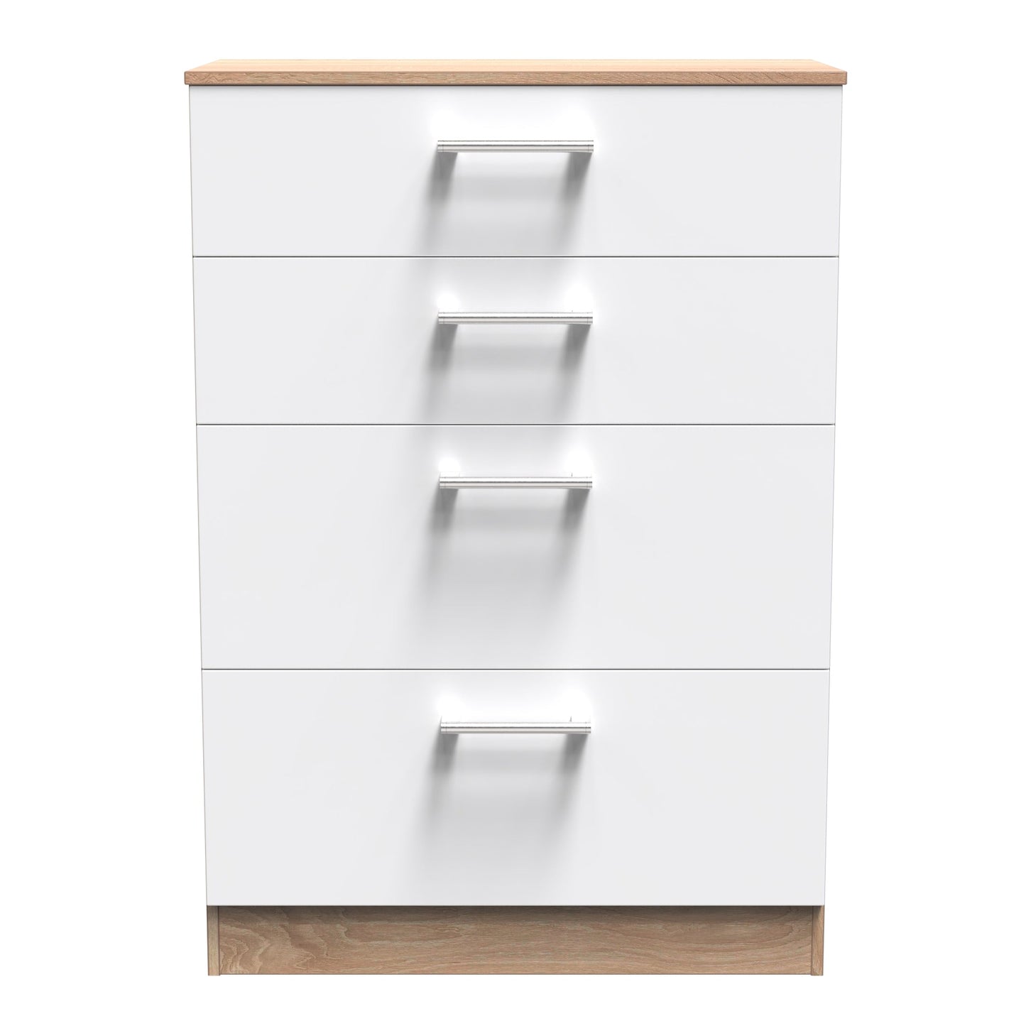 Devon Tall Chest of Drawers White & Oak 4 Drawers 108cm