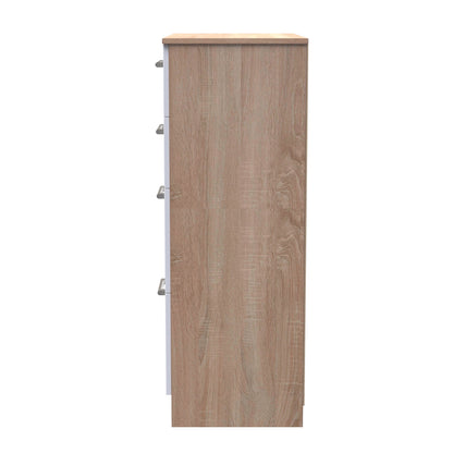 Devon Tall Chest of Drawers White & Oak 4 Drawers 108cm