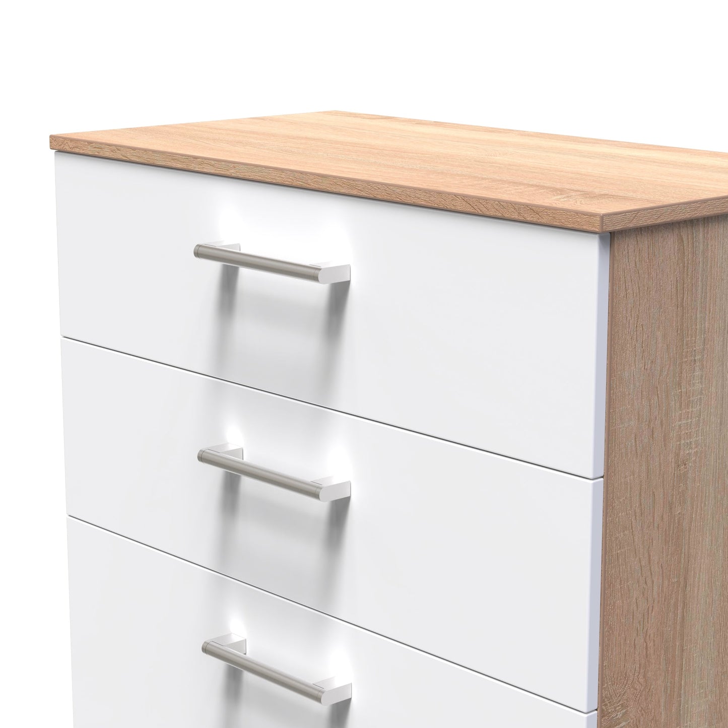Devon Tall Chest of Drawers White & Oak 4 Drawers 108cm