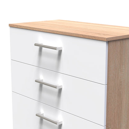 Devon Tall Chest of Drawers White & Oak 4 Drawers 108cm