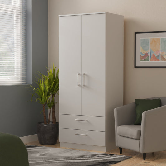 Devon Tall Wardrobe Grey 2 Doors 2 Drawers 182cm