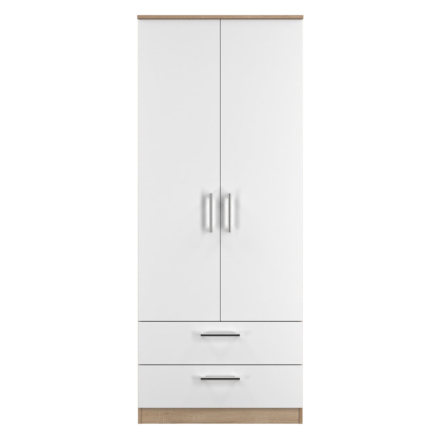Devon Tall Wardrobe White & Oak 2 Doors 2 Drawers 182cm