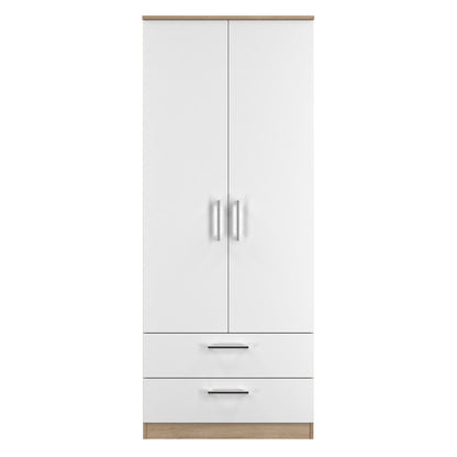 Devon Tall Wardrobe White & Oak 2 Doors 2 Drawers 182cm
