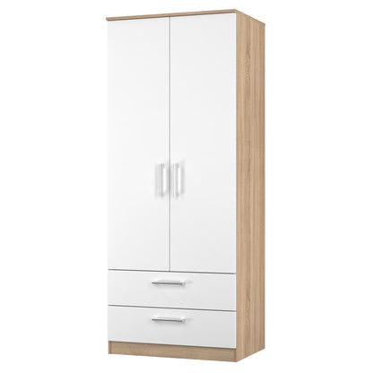 Devon Tall Wardrobe White & Oak 2 Doors 2 Drawers 182cm
