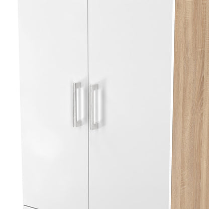 Devon Tall Wardrobe White & Oak 2 Doors 2 Drawers 182cm
