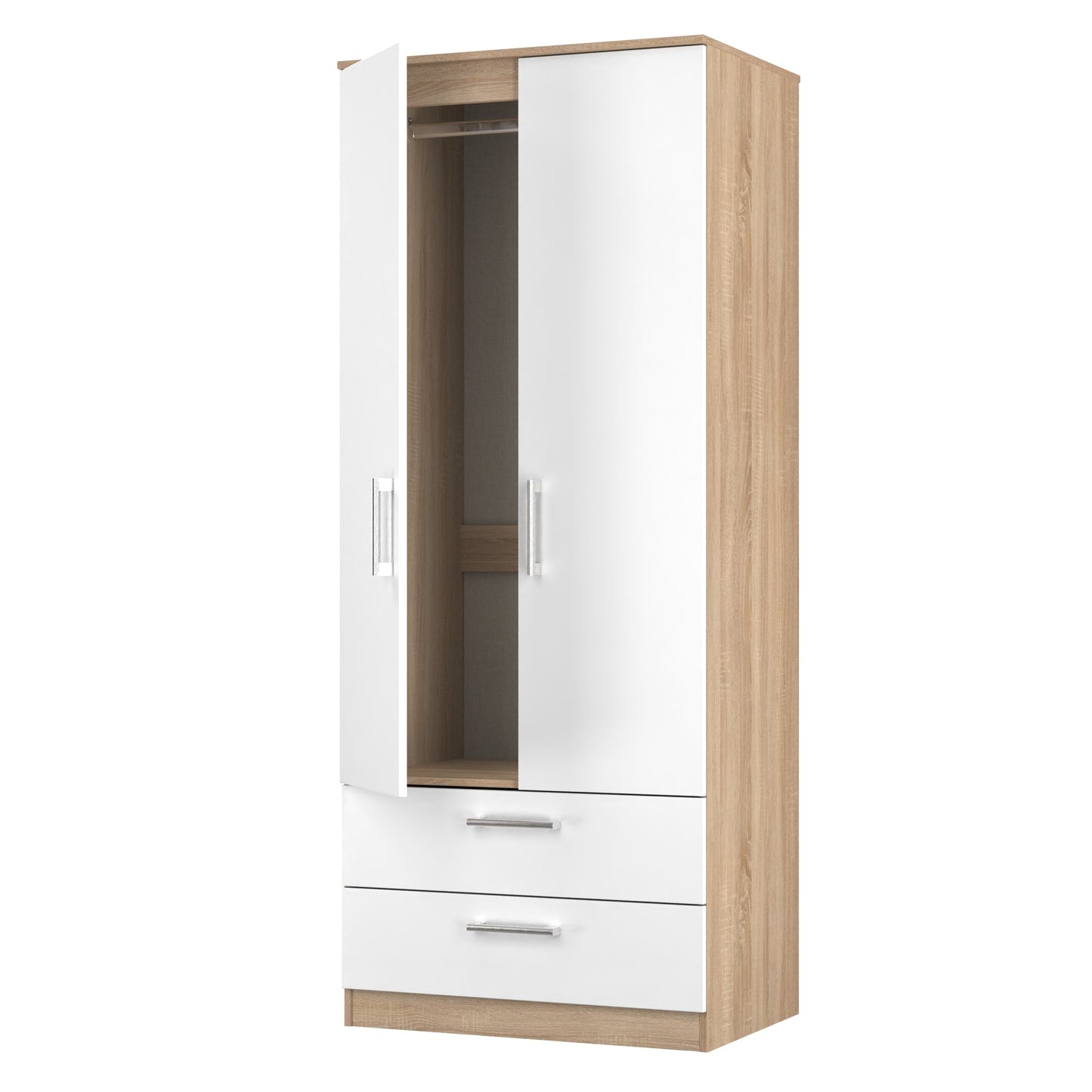 Devon Tall Wardrobe White & Oak 2 Doors 2 Drawers 182cm