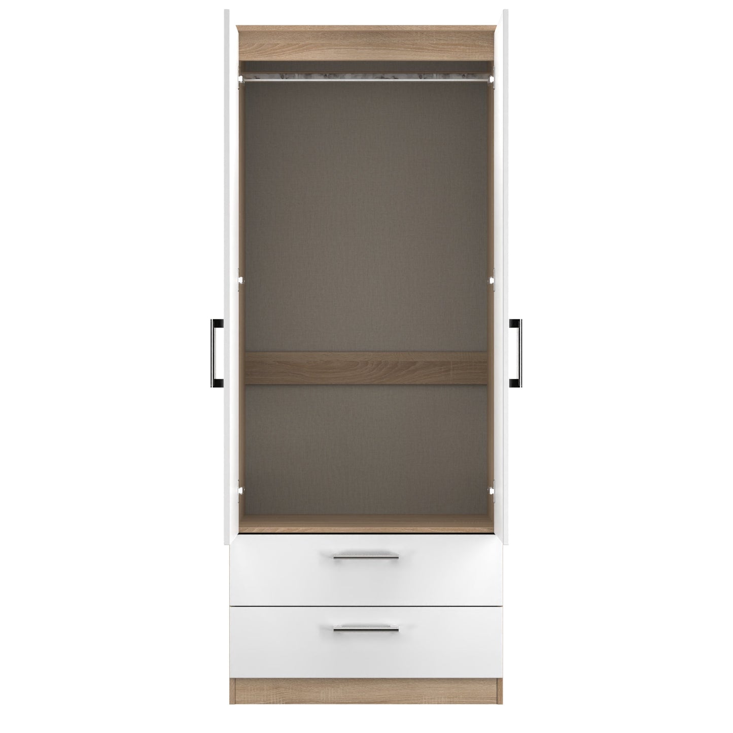 Devon Tall Wardrobe White & Oak 2 Doors 2 Drawers 182cm