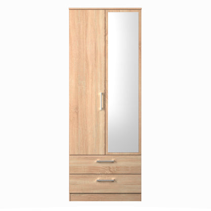 Devon Tall Mirror Wardrobe Oak 2 Doors 2 Drawers 182cm