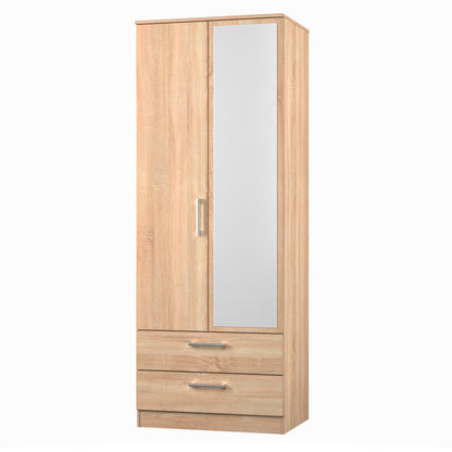 Devon Tall Mirror Wardrobe Oak 2 Doors 2 Drawers 182cm