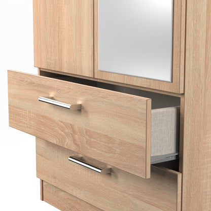 Devon Tall Mirror Wardrobe Oak 2 Doors 2 Drawers 182cm