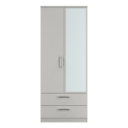 Devon Tall Mirror Wardrobe Grey 2 Doors 2 Drawers 182cm
