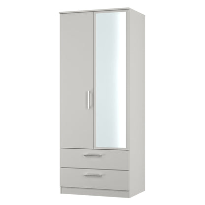 Devon Tall Mirror Wardrobe Grey 2 Doors 2 Drawers 182cm