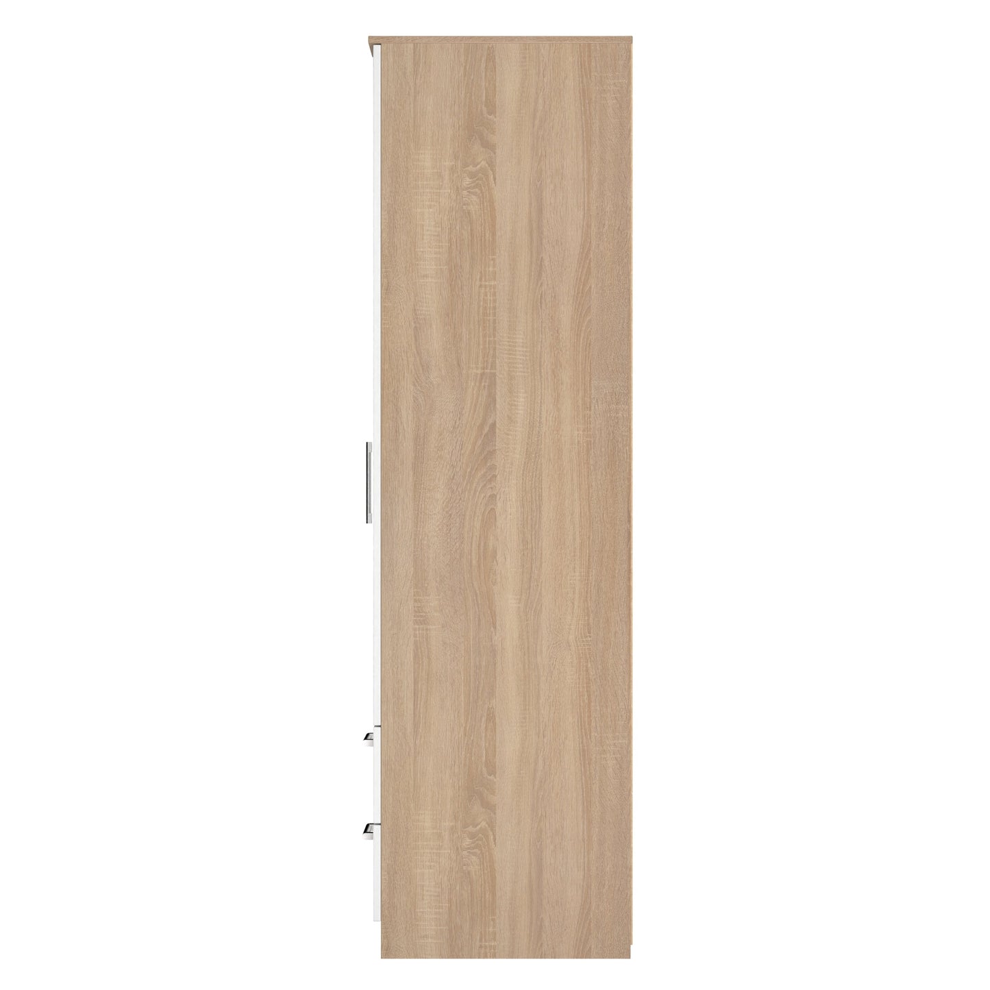 Devon Tall Mirror Wardrobe White & Oak 2 Doors 2 Drawers 182cm