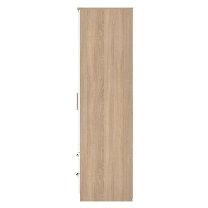 Devon Tall Mirror Wardrobe White & Oak 2 Doors 2 Drawers 182cm