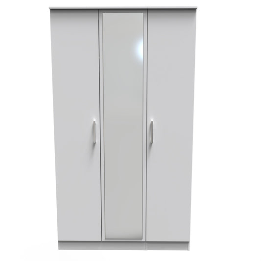 Devon Tall Mirror Wardrobe Grey 2 Shelves 182cm