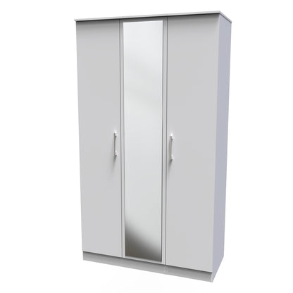 Devon Tall Mirror Wardrobe Grey 2 Shelves 182cm