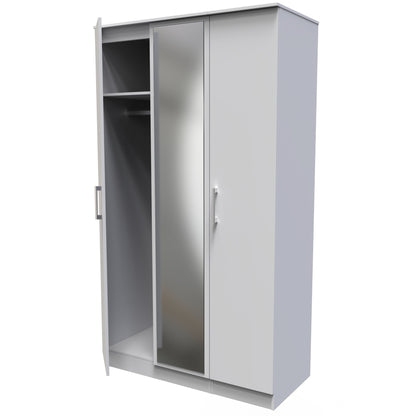 Devon Tall Mirror Wardrobe Grey 2 Shelves 182cm