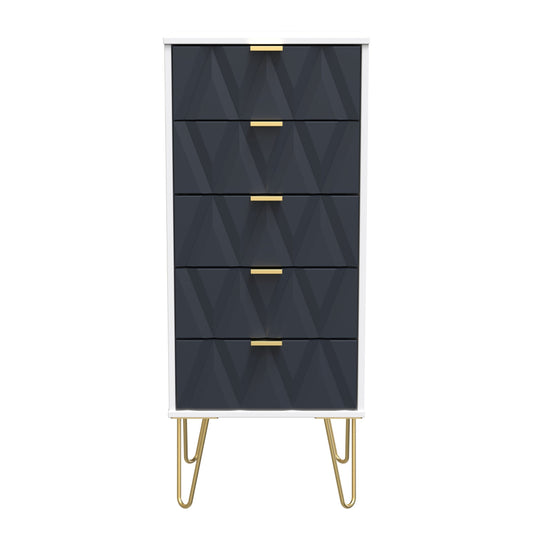 Diamond Tall Tallboy Grey & White 5 Drawers 109cm