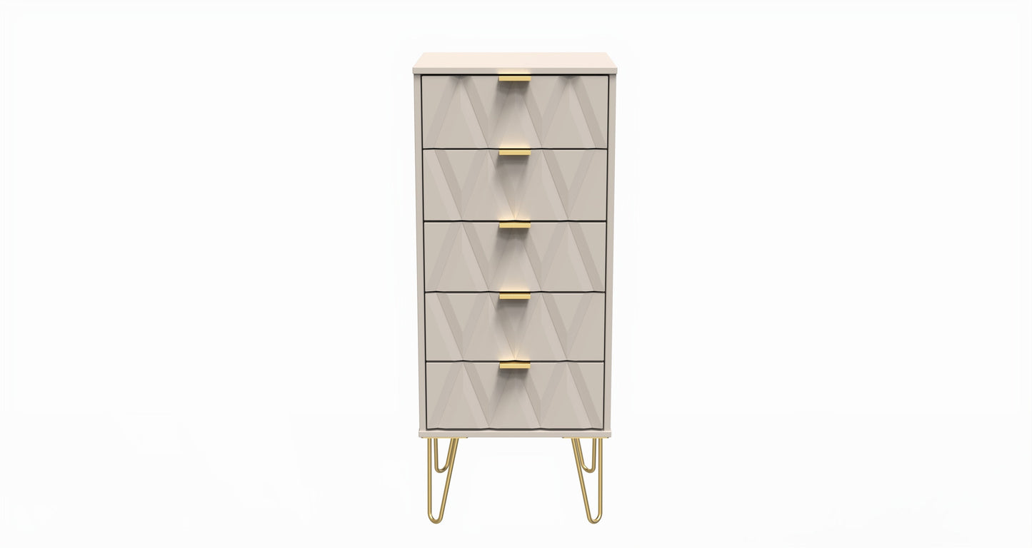 Diamond Tall Tallboy Off-White 5 Drawers 109cm