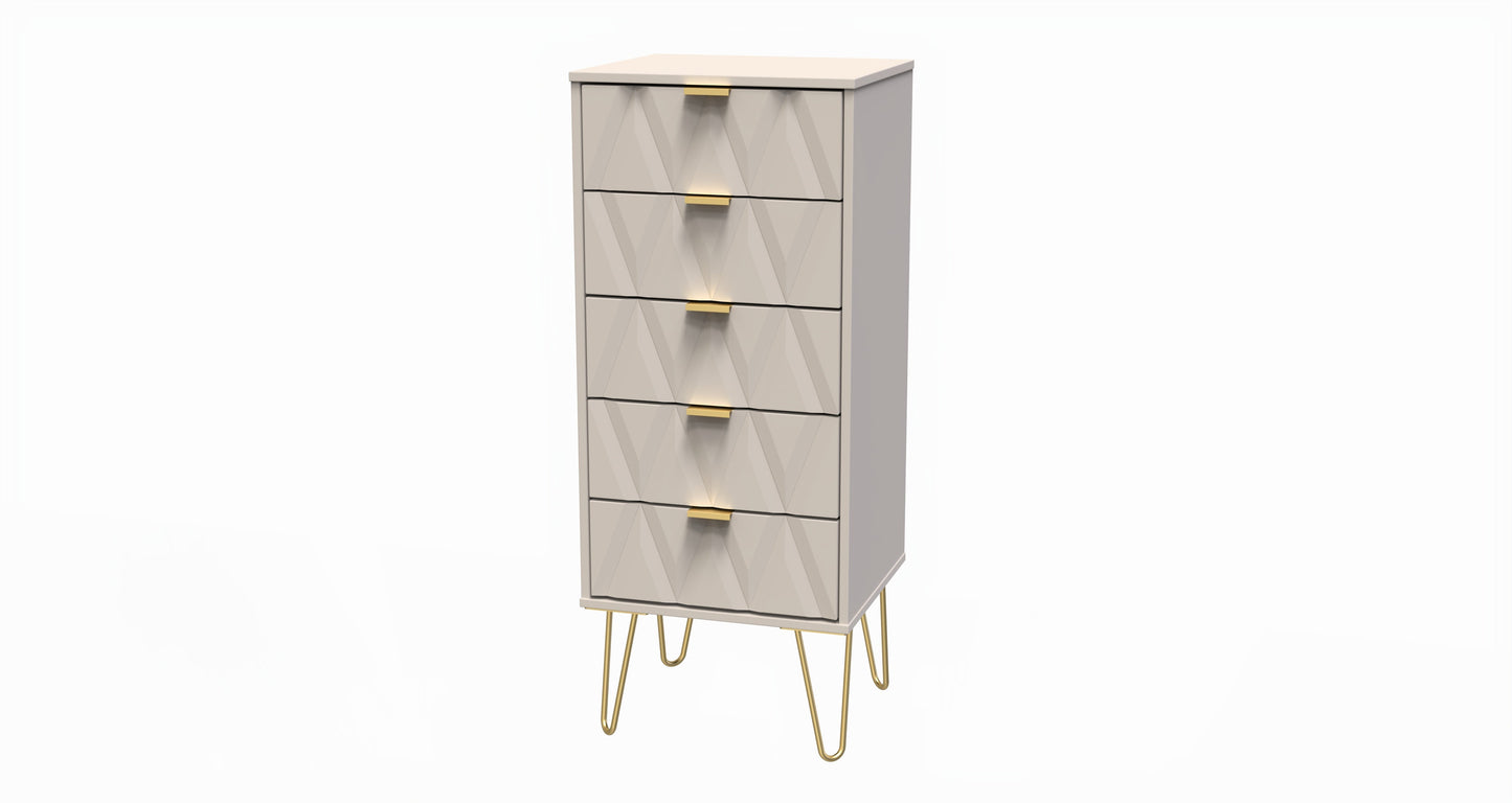 Diamond Tall Tallboy Off-White 5 Drawers 109cm