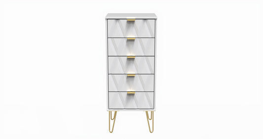 Diamond Tall Tallboy White 5 Drawers 109cm