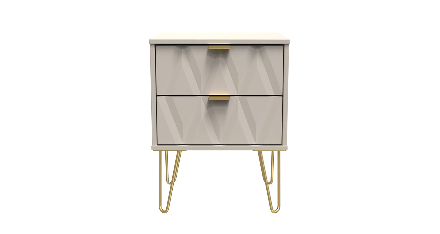 Diamond Bedside Table Off-White 2 Drawers 60cm