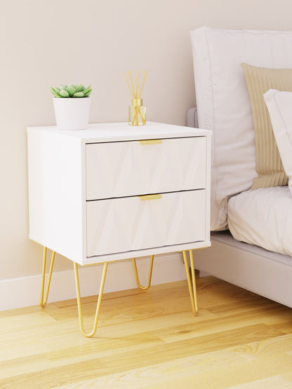 Diamond Bedside Table White 2 Drawers 60cm