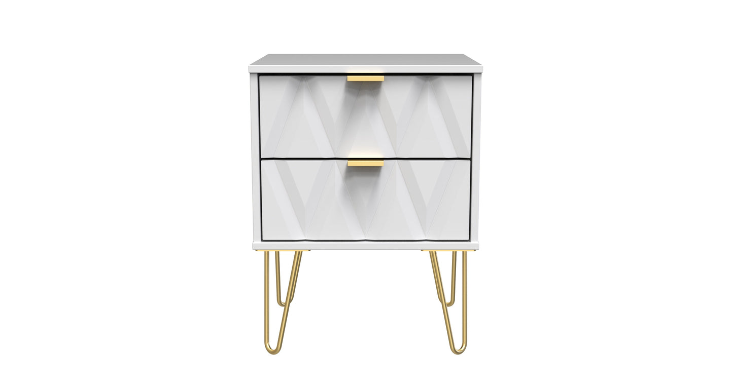 Diamond Bedside Table White 2 Drawers 60cm