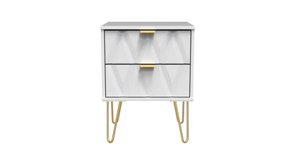Diamond Bedside Table White 2 Drawers 60cm