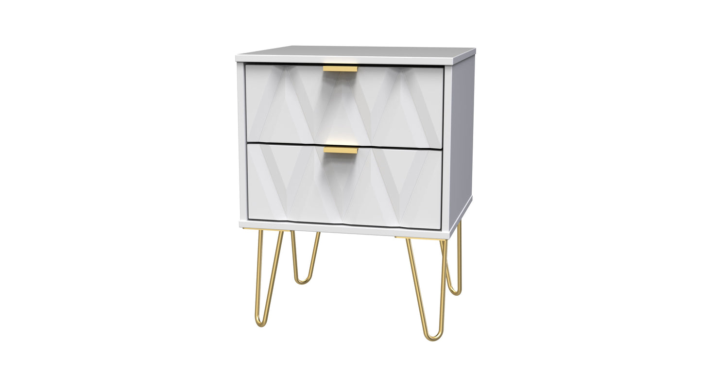 Diamond Bedside Table White 2 Drawers 60cm