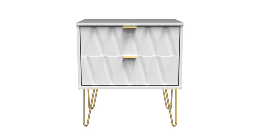Diamond Side Table White 2 Drawers 60cm