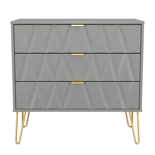 Diamond Chest of Drawers Grey 3 Drawers 77cm