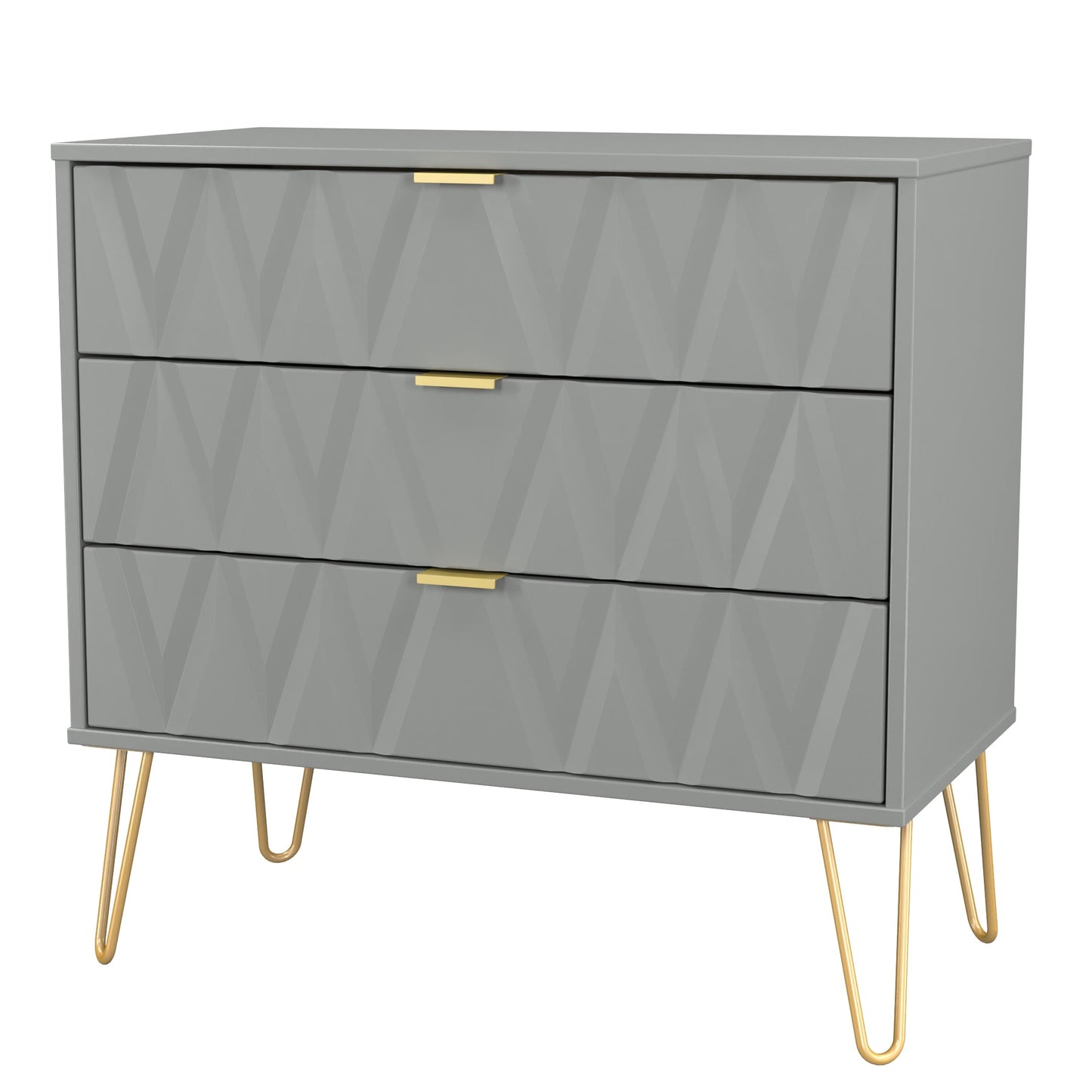 Diamond Chest of Drawers Grey 3 Drawers 77cm