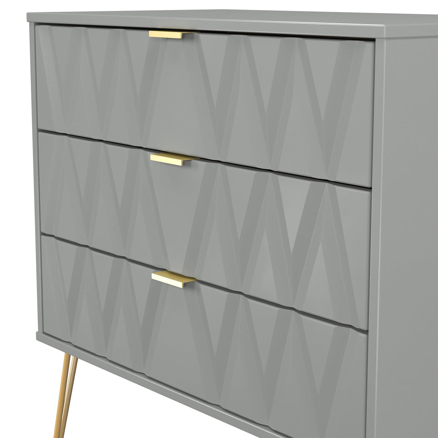 Diamond Chest of Drawers Grey 3 Drawers 77cm