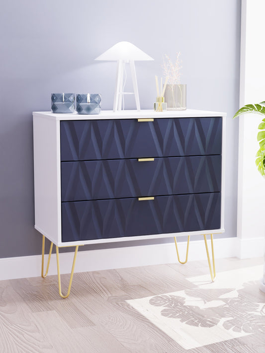 Diamond Chest of Drawers Grey & White 3 Drawers 77cm