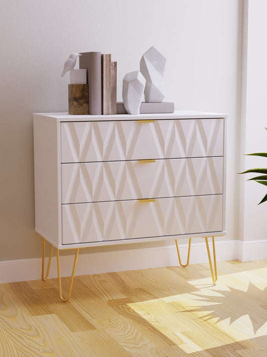 Diamond Chest of Drawers White 3 Drawers 77cm
