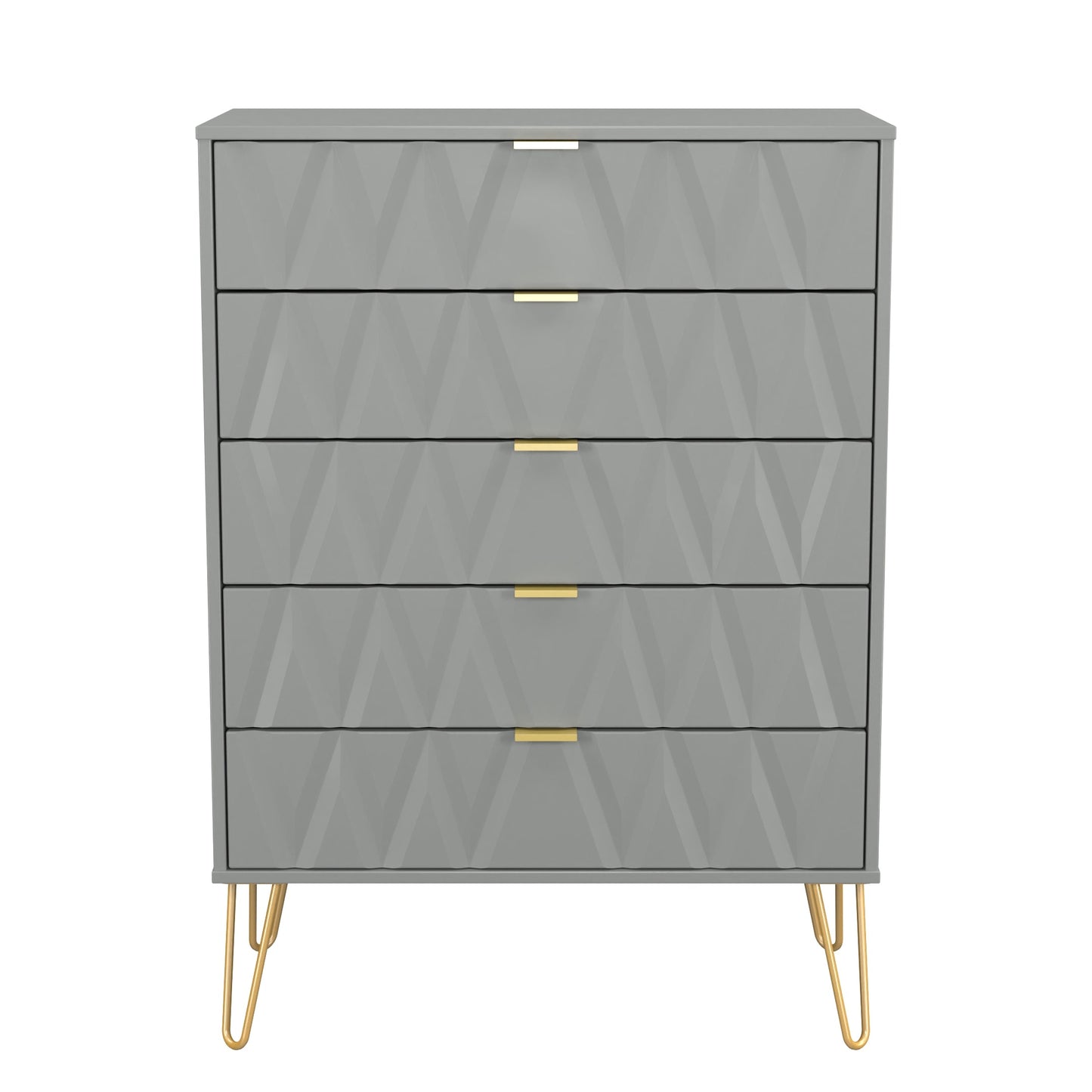 Diamond Tall Chest of Drawers Grey 5 Drawers 109cm