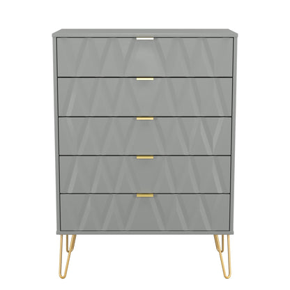 Diamond Tall Chest of Drawers Grey 5 Drawers 109cm