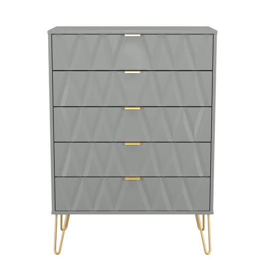 Diamond Tall Chest of Drawers Grey 5 Drawers 109cm