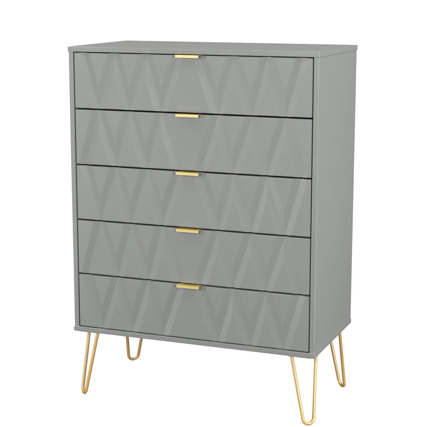 Diamond Tall Chest of Drawers Grey 5 Drawers 109cm