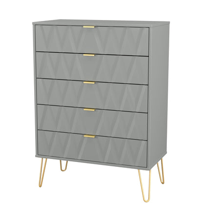 Diamond Tall Chest of Drawers Grey 5 Drawers 109cm