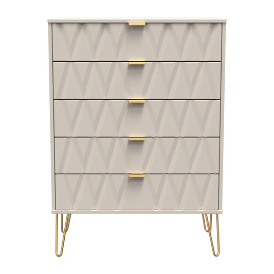 Diamond Tall Chest of Drawers Off-White 5 Drawers 109cm