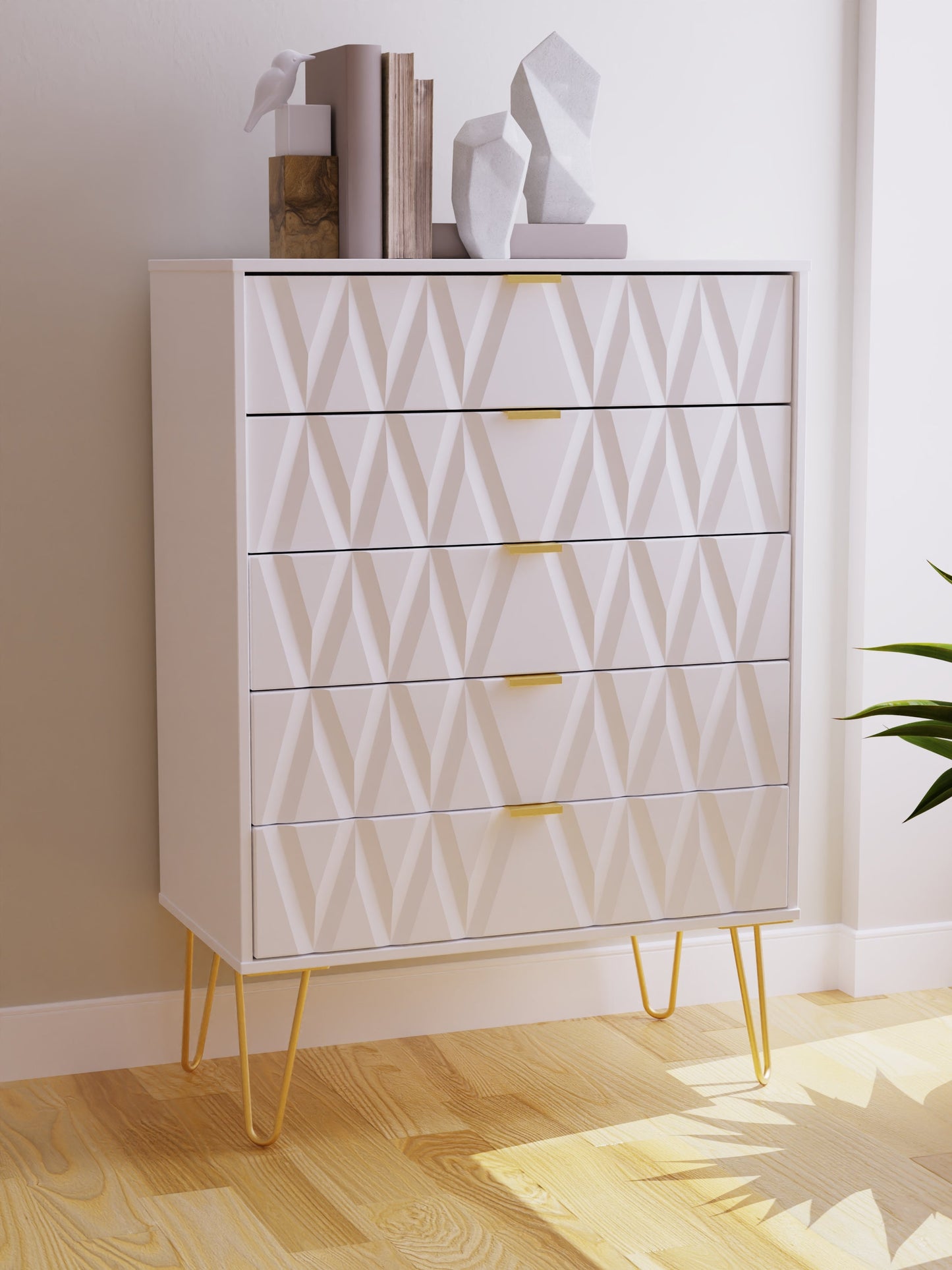 Diamond Tall Chest of Drawers White 5 Drawers 109cm