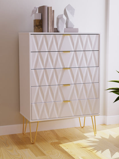 Diamond Tall Chest of Drawers White 5 Drawers 109cm