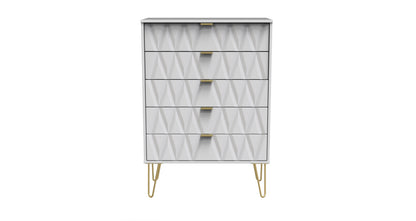 Diamond Tall Chest of Drawers White 5 Drawers 109cm