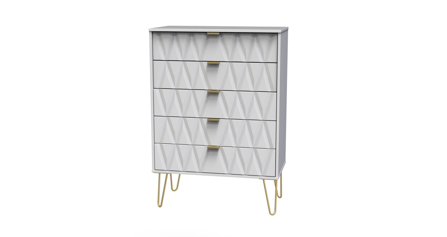 Diamond Tall Chest of Drawers White 5 Drawers 109cm